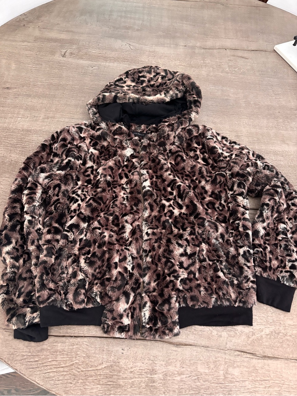 Women’s John Eshaya Leopard Faux-Fur Hooded Puffer Jacket - Brown